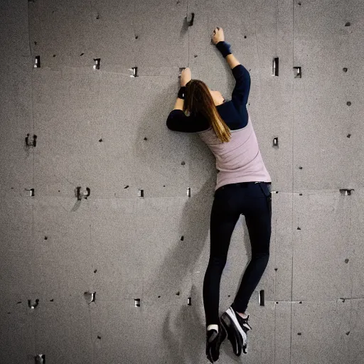 Prompt: a girl climbing an infinite wall