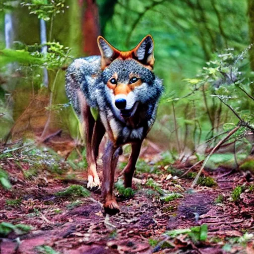 Image similar to red wolf playing in the forest