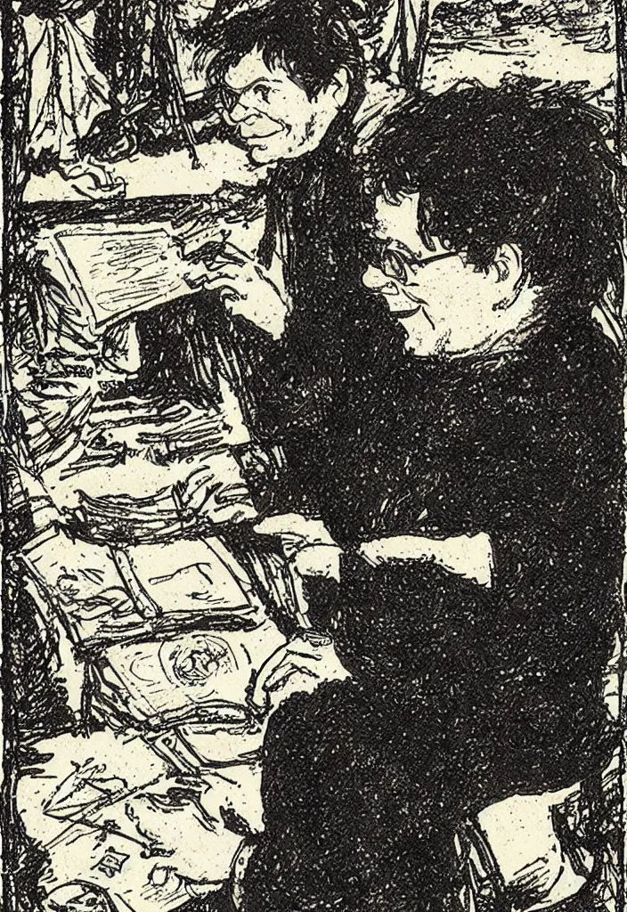 Image similar to Yann LeCun smiling on the Rider–Waite tarot. Illustration by preraphaelists.