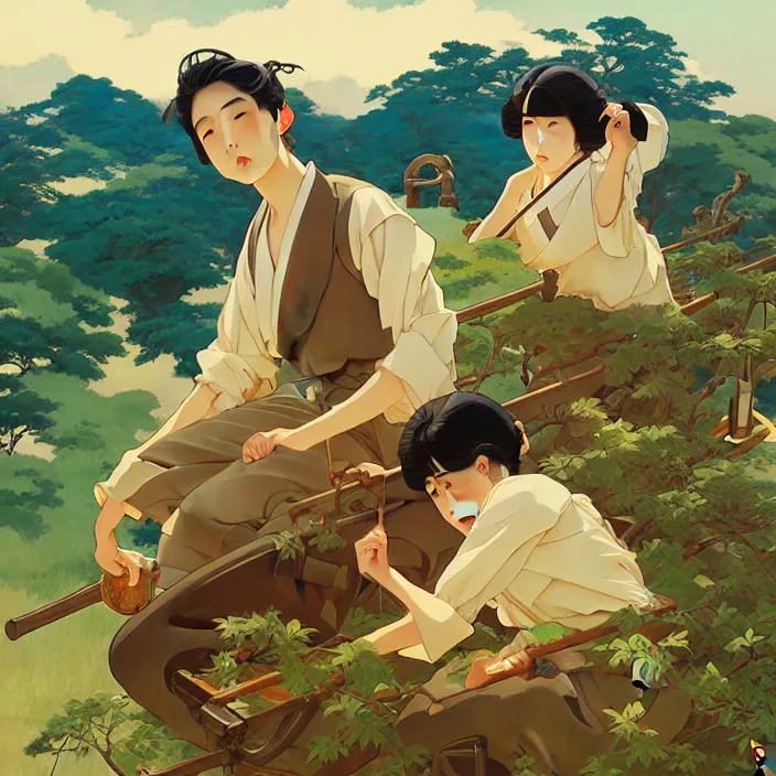 Image similar to japanese countryside, in the style of studio ghibli, j. c. leyendecker, greg rutkowski, artem