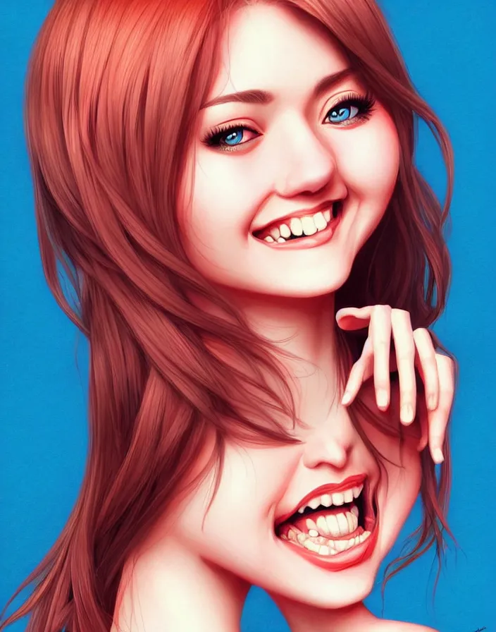 Image similar to richly detailed color  illustration of a female student smiling mockingly at you, large format image. illustrated by Artgerm. 3D shadowing.