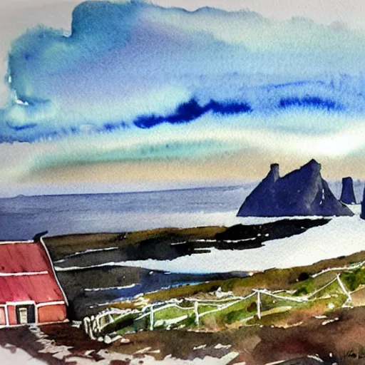 Prompt: north cape norway watercolor