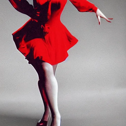 Image similar to photo of marilyn monroe dancing in a red dress, realistic