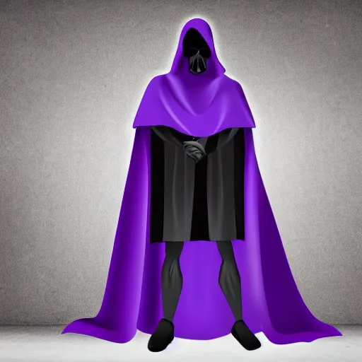 Image similar to grim reaper, purple cloak, full body