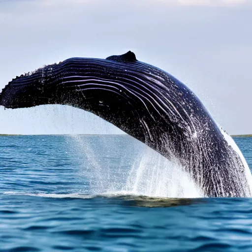 Prompt: a whale jumping out of the sand majestically, realistic, 4 k