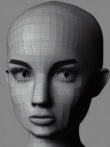 Prompt: highly detailed 3 d mesh of a girl, portrait, grayscale