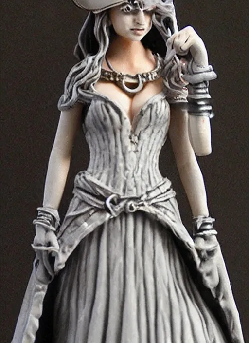 Image similar to Image on the store website, eBay, Wonderfully detailed miniature of a beautiful female sorceress, dress in black and gray and white, tricorn hat