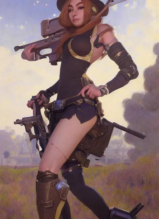 Prompt: portrait of caitlyn, from league of legends, holding a rifle, hyper detailed, clear face, cute eyes, digital painting, trending in artstation, studio quality, smooth render, fluorescent skin, unreal engine 5 rendered, octane rendered, art style by jules bastien - lepage and gaston bussiere and sleepy sheep and wlop and james christensen