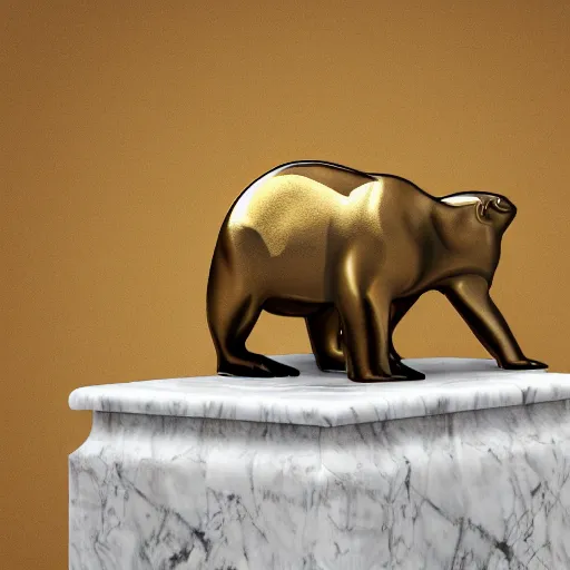 Prompt: golden capybara trophy award on a marble pillar, white background, soft lighting