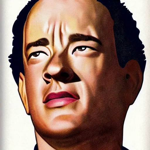 Image similar to “Tom Hanks portrait, color vintage magazine illustration 1950”