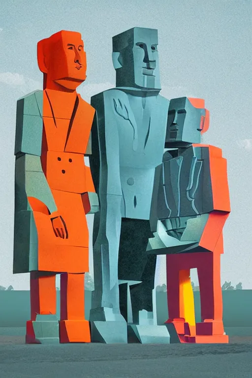 Image similar to cubist moai statue cutout digital illustration cartoon colorful beeple