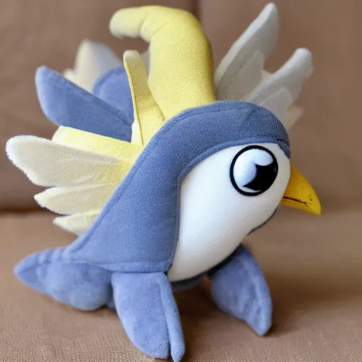 Prompt: a cute gryphon seagull plush doll