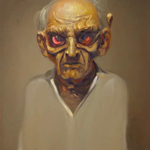 Image similar to a scary painting of a faceless old man