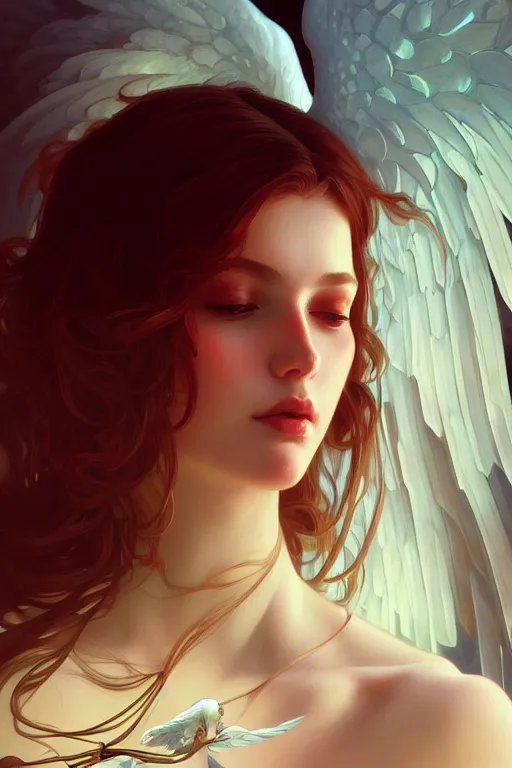 Prompt: a beautiful fallen angel, fantasy, portrait, sharp focus, intricate, elegant, digital painting, artstation, matte, highly detailed, concept art, illustration, ambient lighting, art by ilya kuvshinov, artgerm, Alphonse mucha, and Greg Rutkowski