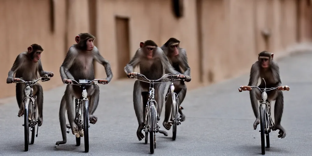 Prompt: monkeys riding bicycles, cinematic