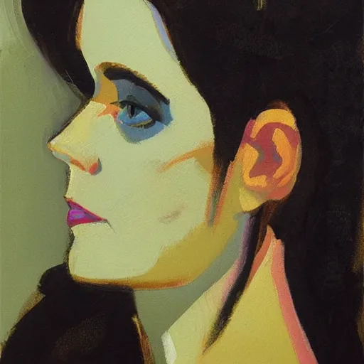 Prompt: portrait profile of a mysterious beautiful women in 1 9 7 8. oil painting by john watkiss