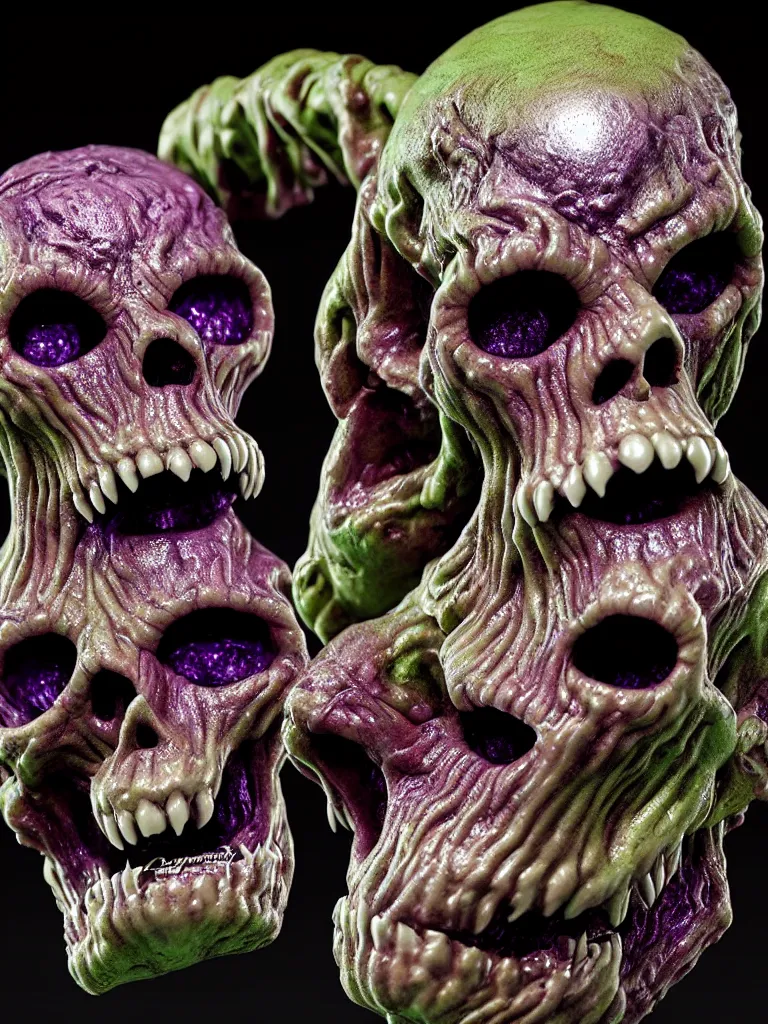 Image similar to hyperrealistic subsurface scattering rendering, fat smooth wet cronenberg flesh monster smooth skull and ribcages kaiju by art of skinner and richard corben and jeff easley, product photography, action figure, sofubi, studio lighting, colored gels