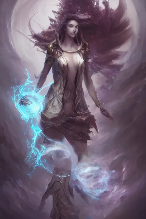 Image similar to beautiful girl necromancer full of sculls, wizard of the coast casting magic spell, angel, magic storm and thunder clouds, scifi, fantasy, magic the gathering, hyper detailed, octane render, concept art, 3 d render, hyper realistic detailed portrait, peter mohrbacher