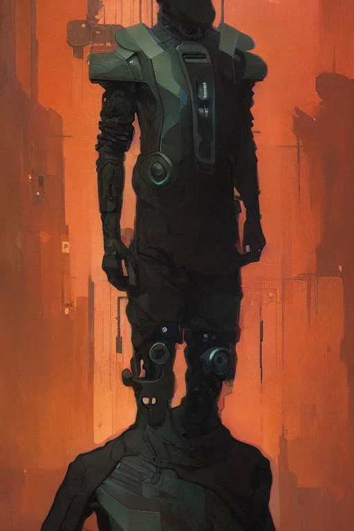 Image similar to a full body portrait oil painting illustration of an man by Justin Sweet and Greg Rutkowski and Alphonse Mucha with face and body clearly visible, techwear, futuristic, cyberpunk, artstation trending, high quality, sombre mood, artstation trending, abstract colours, no crop, entire character!,