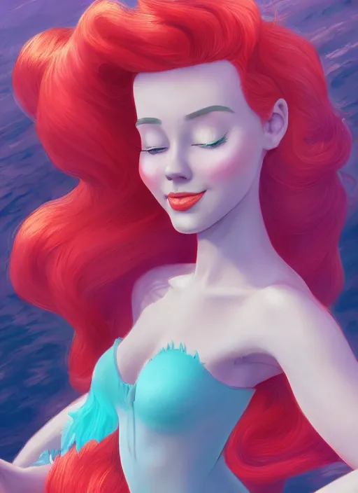 Image similar to princess ariel, hyper - detailed matte digital painting, concept art, official fan art, fantastically pastel colors, by jesper elsing and lois van baarle and ilya kuvshinov and ian spriggs, cinematic lighting, studio quality, unreal engine 5 and octane render, smooth render, behance hd, trending on artstation hq