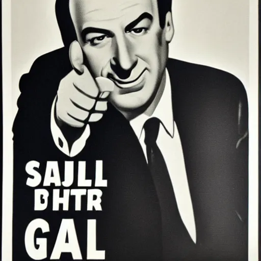 Image similar to saul goodman pointing at you while smiling, 1 9 4 0's propaganda poster