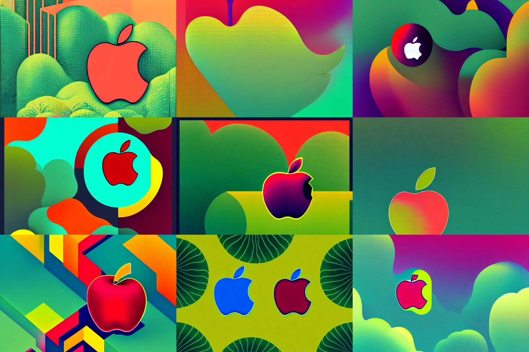 Prompt: ( ( dither ) ), editorial illustration portrait of an isometric apple logo surrounded by colorful lush overgrowth foliage, modern art deco, ( ( mads berg ) ), christopher balaskas, victo ngai, rich grainy texture, detailed, dynamic composition, wide angle, matte print, art nouveau, unreal engine