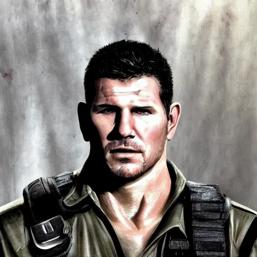 Prompt: David Boreanaz as chris redfield, artstation hall of fame gallery, editors choice, #1 digital painting of all time, most beautiful image ever created, emotionally evocative, greatest art ever made, lifetime achievement magnum opus masterpiece, the most amazing breathtaking image with the deepest message ever painted, a thing of beauty beyond imagination or words, 4k, highly detailed, cinematic lighting