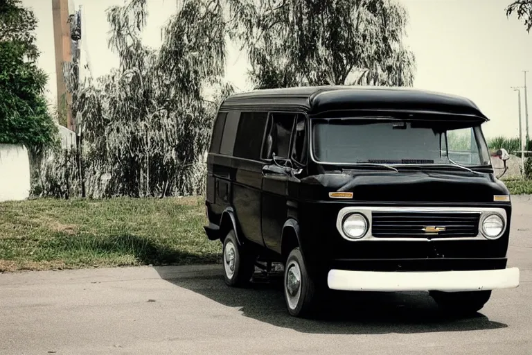 Prompt: “ a photo of a black 1 9 7 2 chevrolet g 1 0 van ”