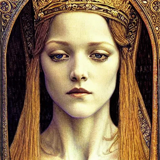 Image similar to detailed realistic face portrait of a beautiful young medieval queen by jean delville, art nouveau, symbolist, visionary, gothic