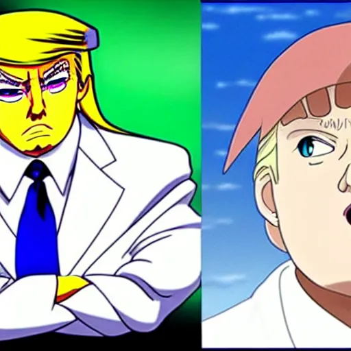 Image similar to Donald Trump as an anime character from Studio Ghibli