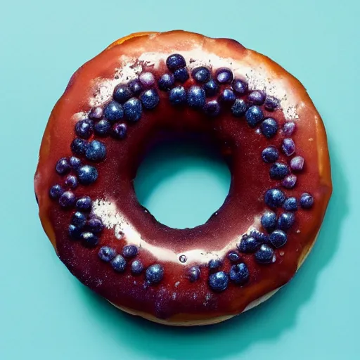 Prompt: Perfectly circular donut!!!!! in the style of a blueberry!!!!!!, trending on artstation, 4k, 8k, professional photography, overhead shot, 35mm lens