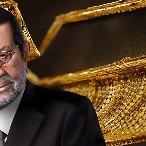 Image similar to a still of mariano rajoy surrounded by gold and diamonds, award - winning, photograph, 3 d render, unreal engine, 4 k detailed