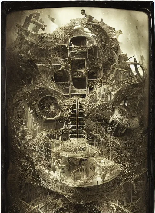 Image similar to old wetplate daguerreotype birth of artificial futuristic life, fractal, intricate, elegant, highly detailed, parallax, leica, medium format, subsurface scattering, by jheronimus bosch and greg rutkowski and louis jacques mande daguerre