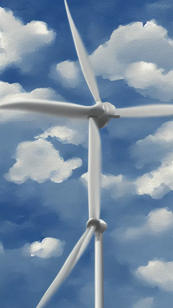 Prompt: Clouds made into a wind turbine, blue sky, sunshine,volumetric lightin, highly detailed, digital painting