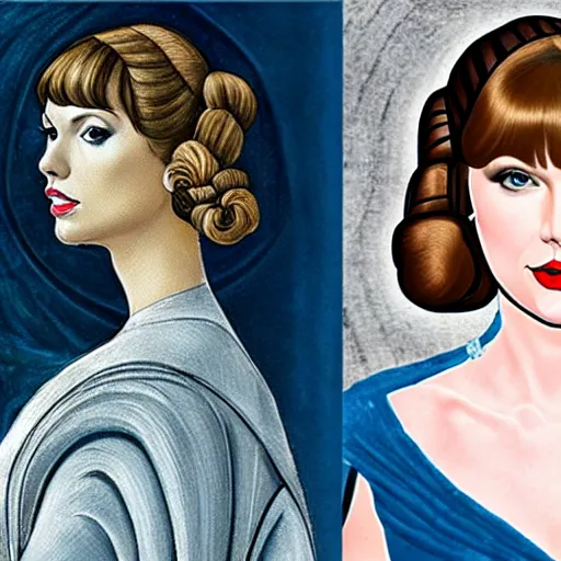 Prompt: taylor swift as princess leia, portrait by sandro botticelli