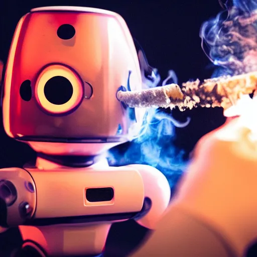 Prompt: a robot smoking bong, professional photo