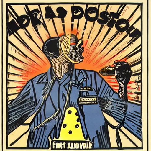 Image similar to an advertisement for the first and foremost album, an album cover by Emory Douglas, featured on flickr, private press, concert poster, groovy, lowbrow