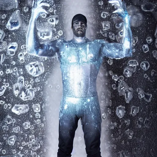 Image similar to ultra detailed photo of a man with many icey arms covering his entire body