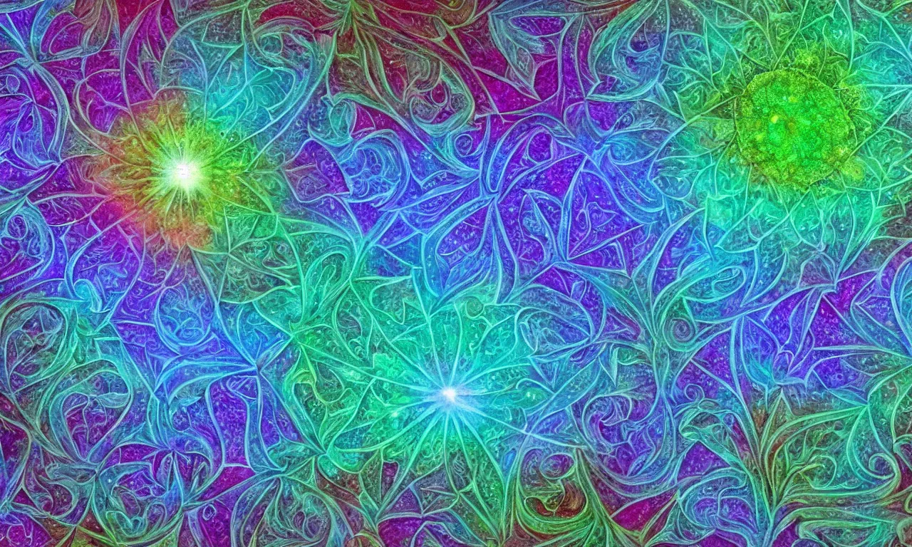 Image similar to fractal mandala nebula psy trip digital color stylized an ancient white bone and emerald gemstone relic, intricate engraving concept art style