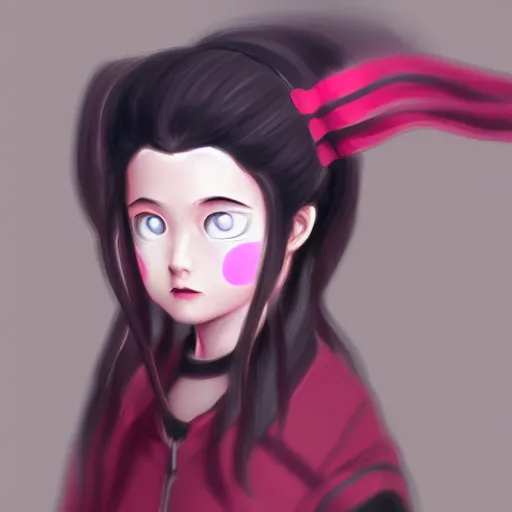 Image similar to Nezuko, very detailed, digital art, concept art, matte, futurism