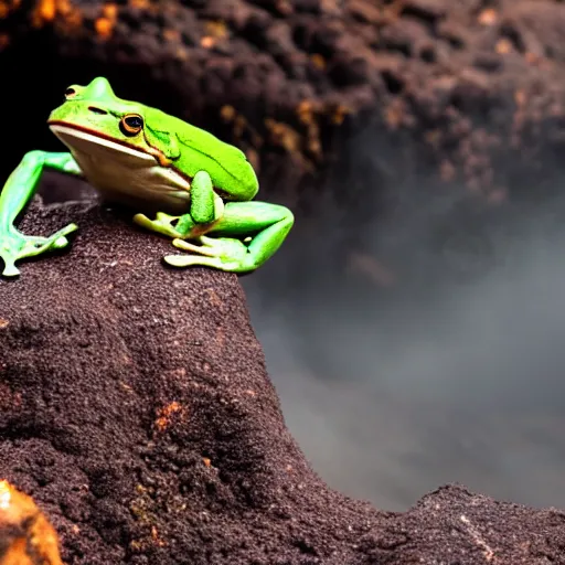 Image similar to screaming frog splits a lava lake