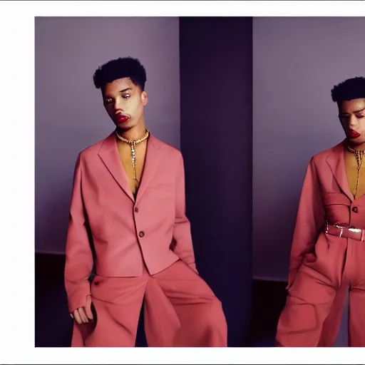 Image similar to realistic photoshoot for a new dior lookbook, color film photography, portrait of a beautiful model, in style of tyler mitchell, 35mm