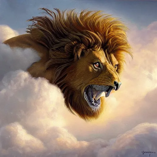 Prompt: a realistic oil painting portrait of a griffon, resembling a lion and and eagle, highly detailed, trending on artstation, by james gurney and michael whelan