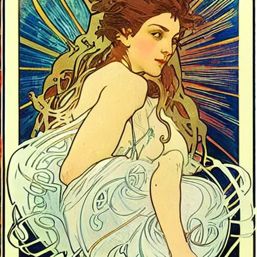 Prompt: lightning by alphonse mucha