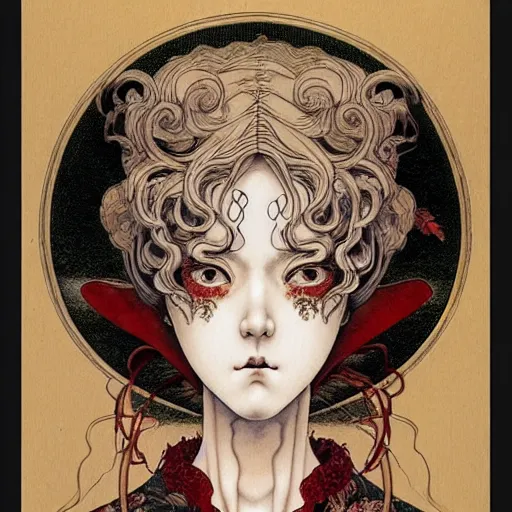 Image similar to prompt: Portrait painted in renaissance style drawn by Katsuhiro Otomo and Takato Yamamoto, inspired by Fables, china doll face, smooth face feature, intricate oil painting, high detail, sharp high detail, manga and anime 2000