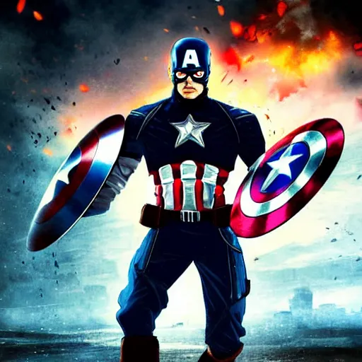 Image similar to captain america, battle scene, war in background, in style of solo leveling, anime, high definition