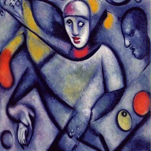 Image similar to cyborgs by marc chagall