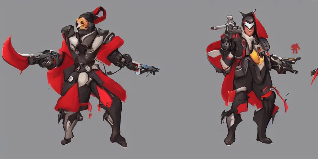 Prompt: new overwatch hero concept art, penguin with red scarf, game concept art