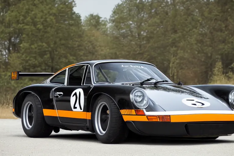 Image similar to porsche short tail 1 9 7 2 le mans film photograph black wheels black rims full view