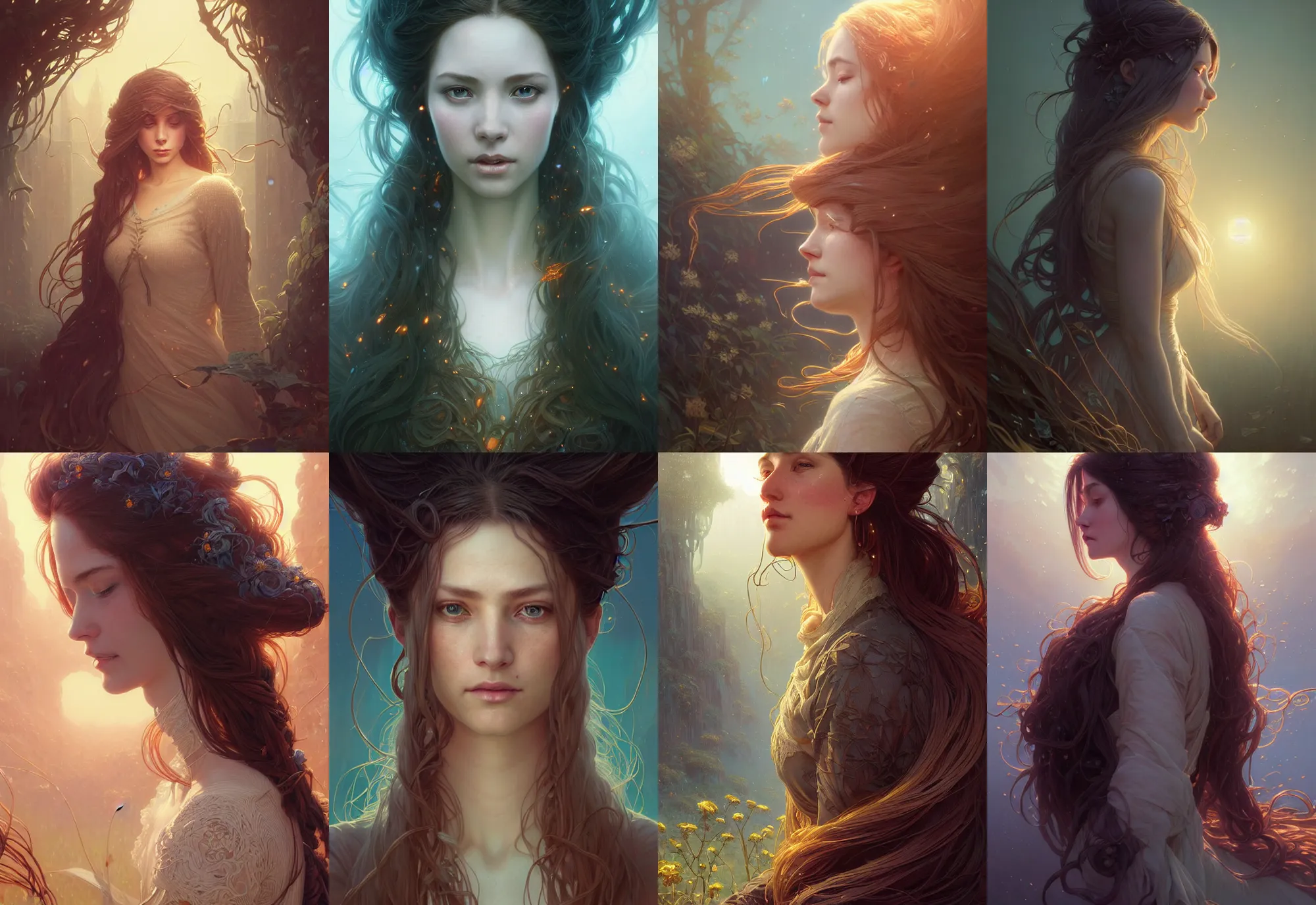 Image similar to highly detailed portrait of a woman with long hairs, stephen bliss, unreal engine, fantasy art by greg rutkowski, loish, rhads, ferdinand knab, makoto shinkai and lois van baarle, ilya kuvshinov, rossdraws, tom bagshaw, alphonse mucha, global illumination, radiant light, detailed and intricate environment